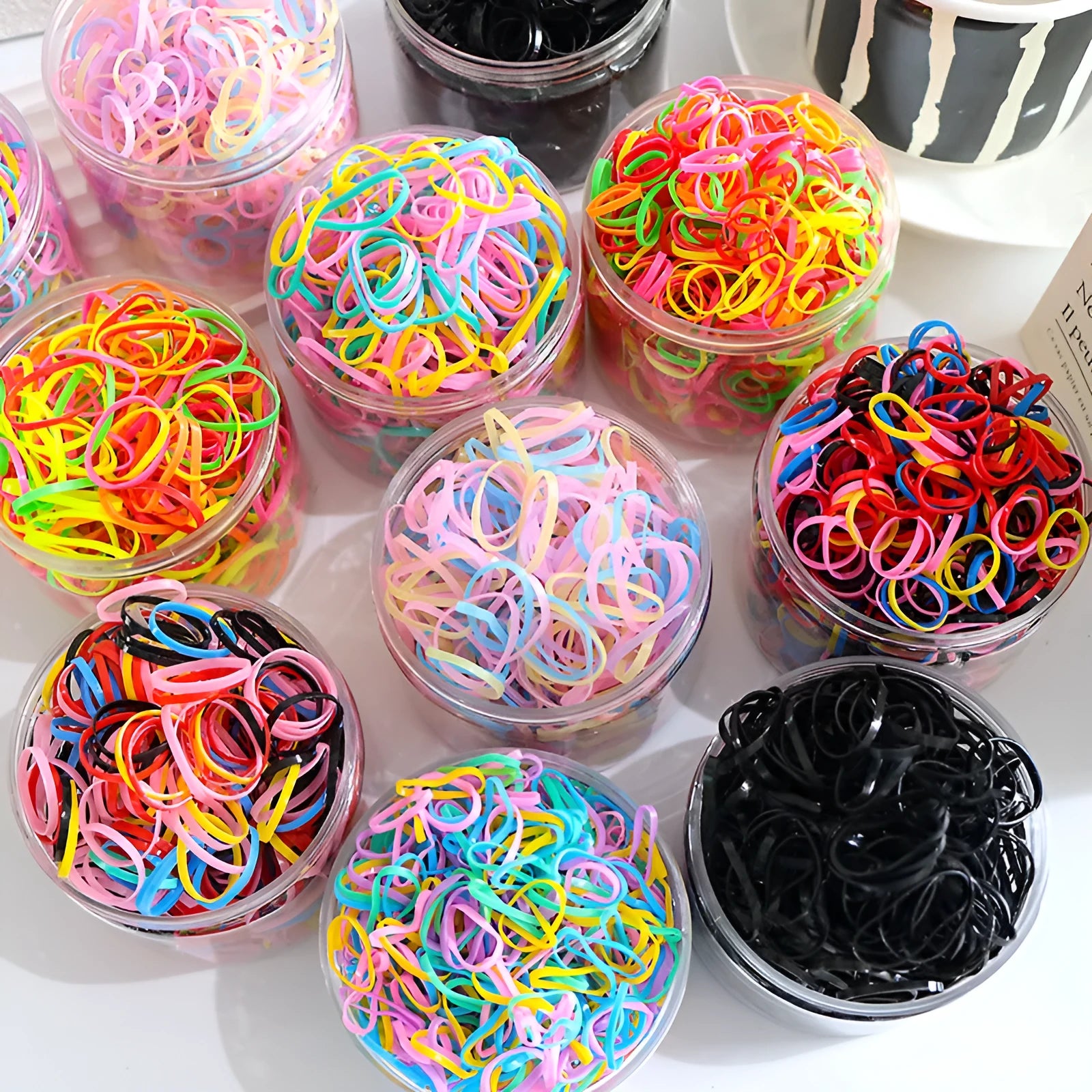 Multi-colour TPU elastic baby hair ties in reusable container for toddlers and infants