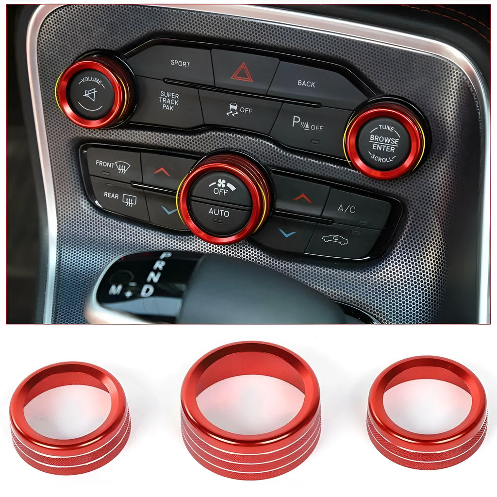 Aluminium alloy decorative ring for Dodge Challenger and Grand Cherokee air conditioning knobs in multiple colours
