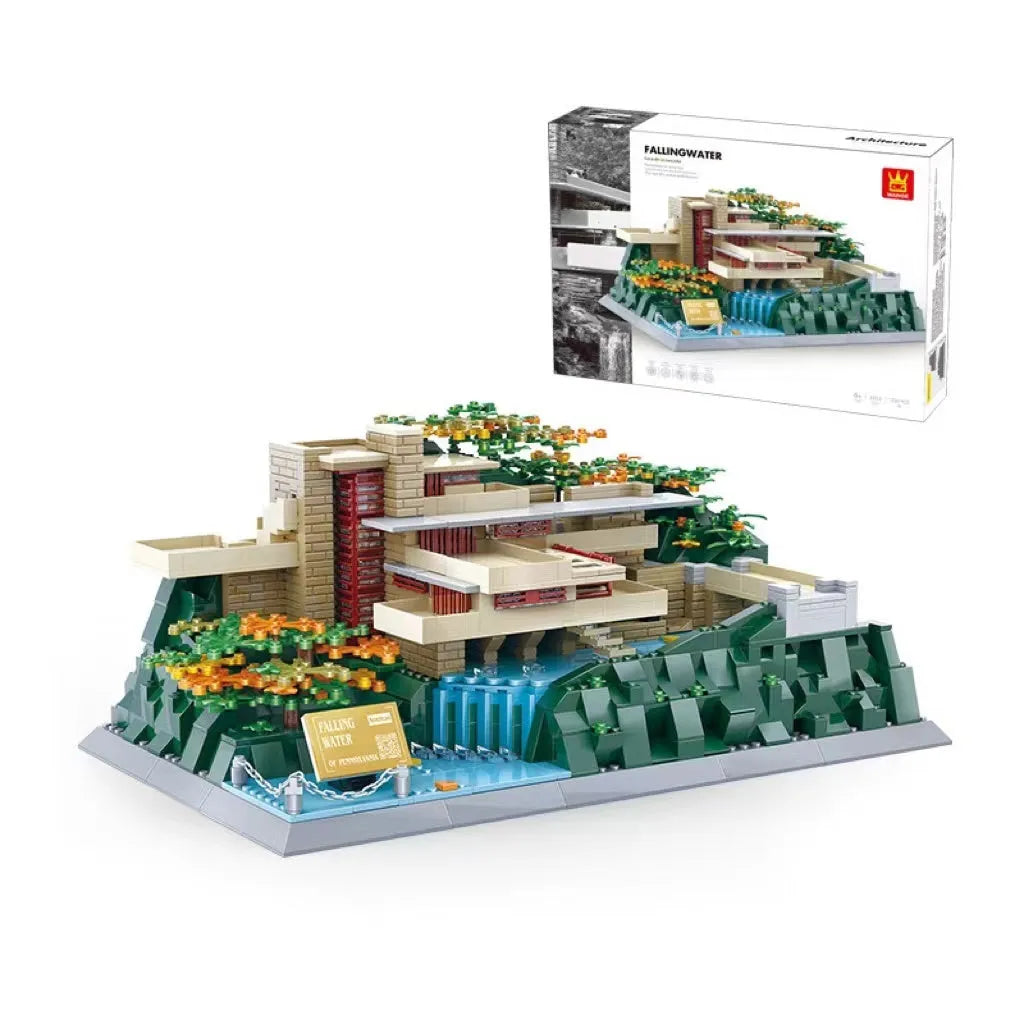 Wange building block set showing over 800 small ABS plastic pieces for constructing global landmark models.