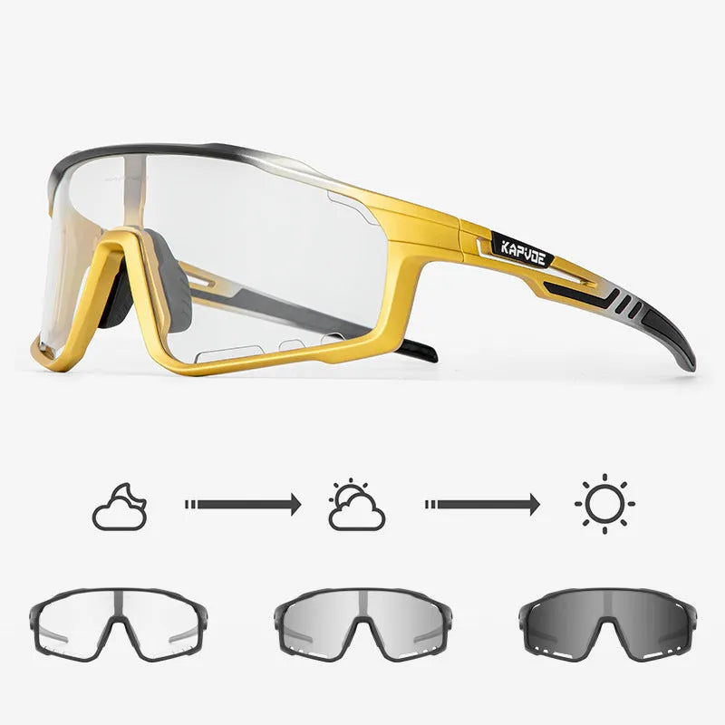 TR90 photochromic cycling sports goggles with a semi-rimless frame in one of 14 available colours.