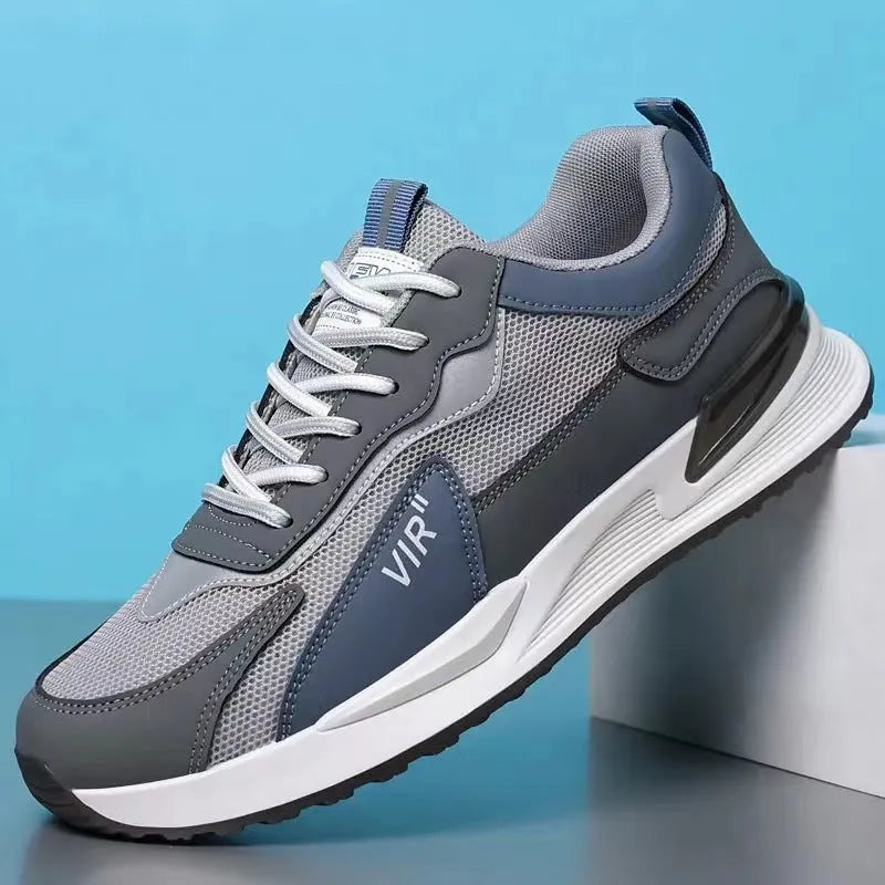 Men's colour block mesh sneakers with lace-up design in black, grey, and white colour options