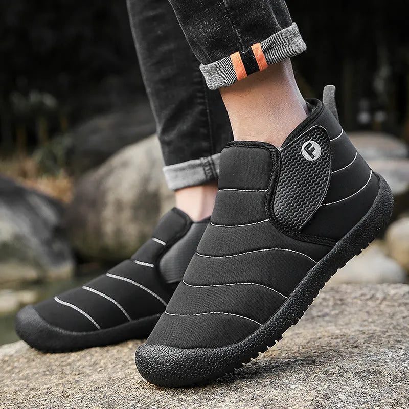 Men's waterproof cotton snow boots with non-slip rubber soles and plush lining in multiple colours
