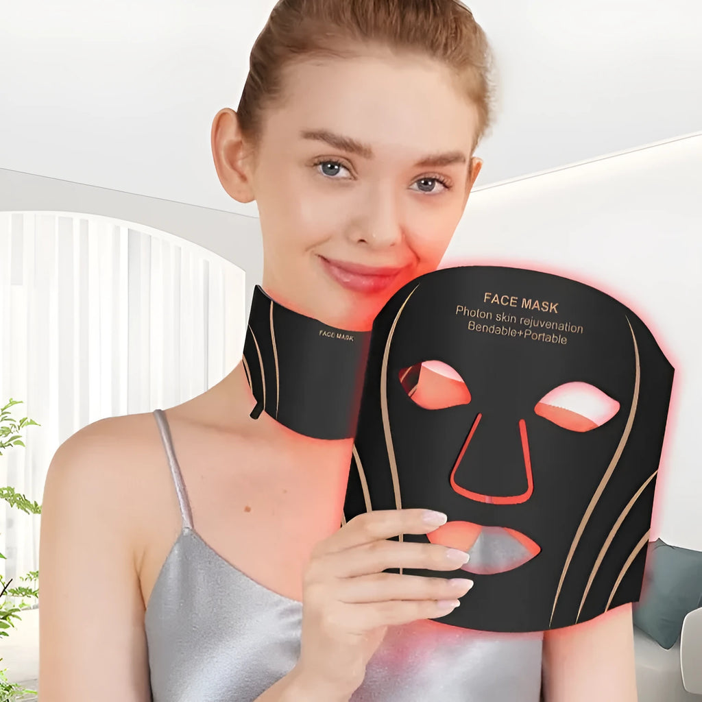 Black gold facial beauty mask with headband design and touch screen controls for IPL and LED red light therapy