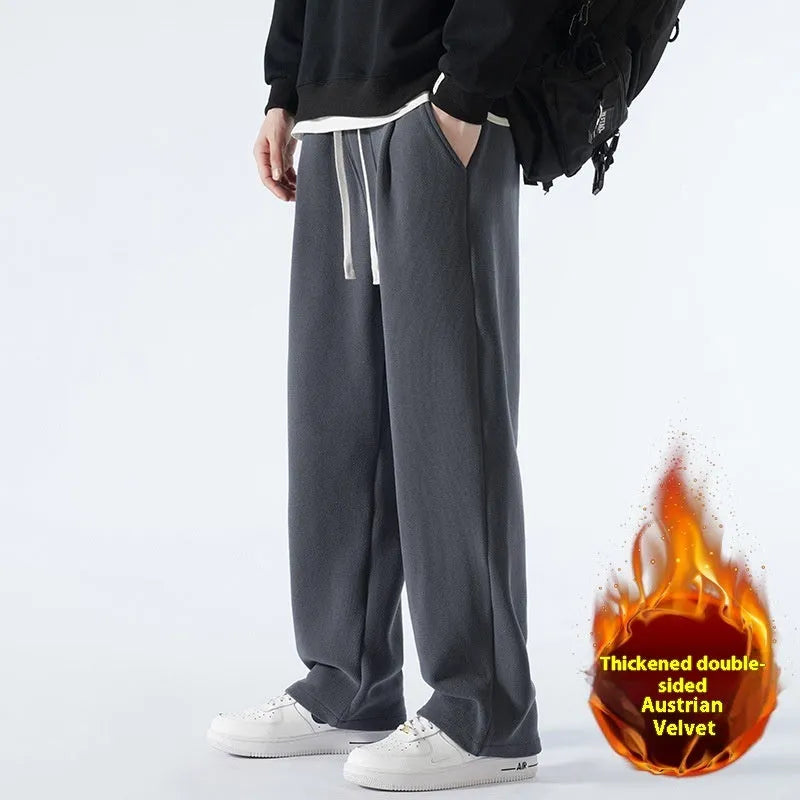 Men's double-sided polar fleece trousers with wool lining in loose Korean style
