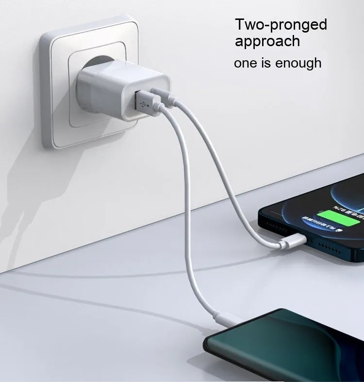 Gallium Nitride 30W charger with European standard plug, dual Type-C ports, white