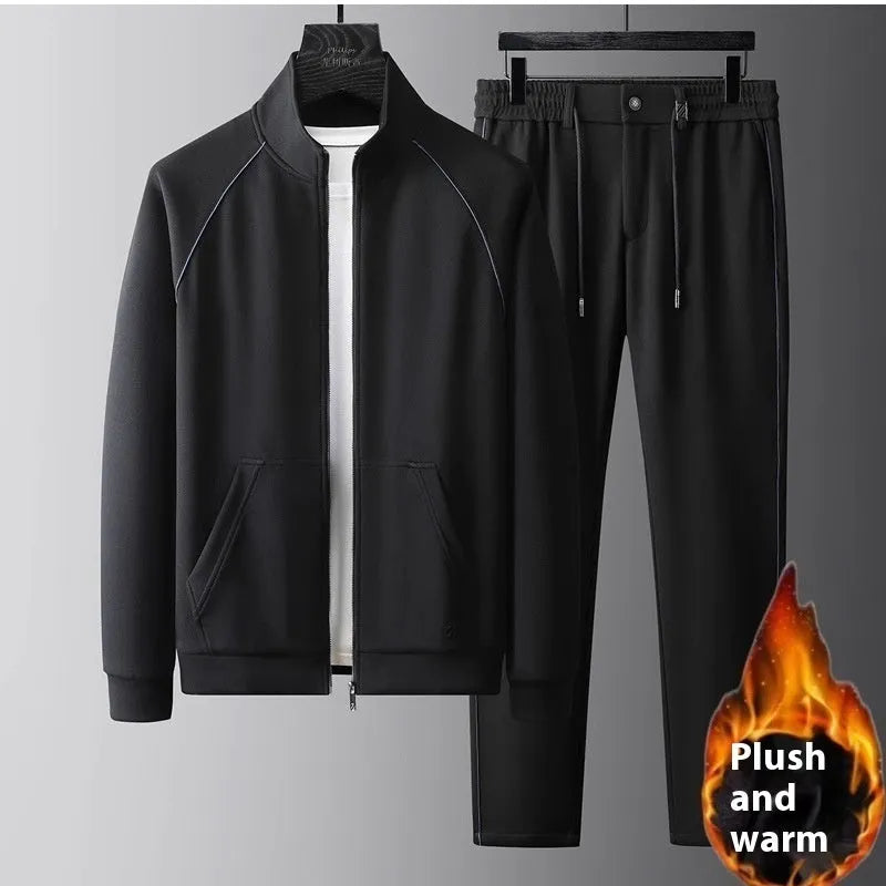 Men's slim fit stand collar sports suit jacket and trousers in Vinylon fabric
