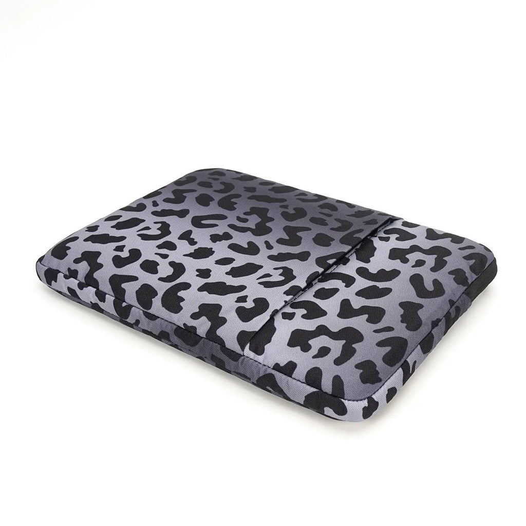 Leopard print laptop sleeve with flannel lining for 13-inch to 16-inch devices