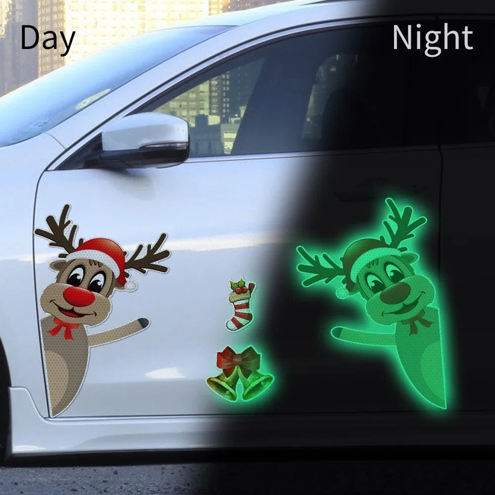 Christmas elk bell design magnetic bumper stickers with reflective luminous properties on vehicle