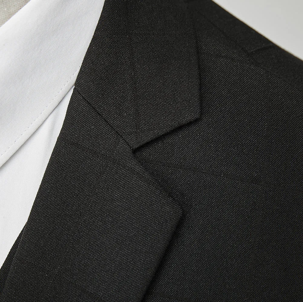 Men's navy blue plaid slim fit three-piece business casual suit with jacket, vest and trousers