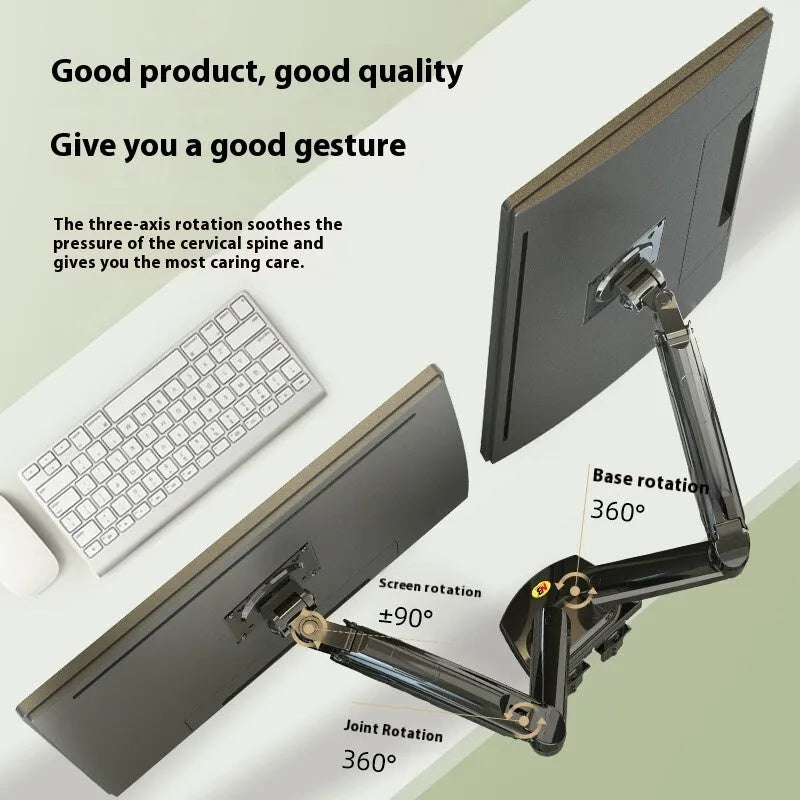 Dual screen monitor arm bracket in aluminium alloy with mechanical height adjustment