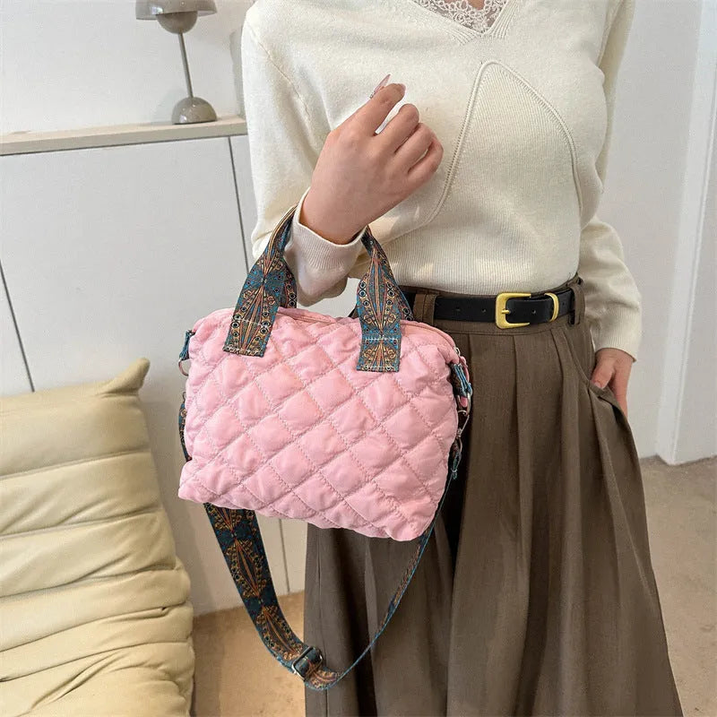 Oxford cloth shoulder messenger bag in horizontal square shape with sandwich pocket and single strap