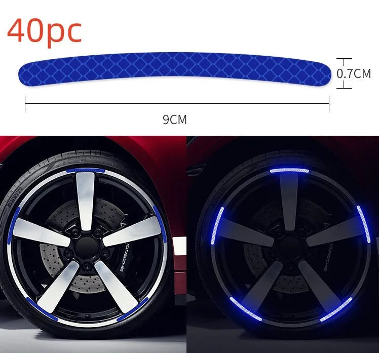 20 pieces of arc-shaped PVC reflective stickers for car wheel hubs in multiple colour options