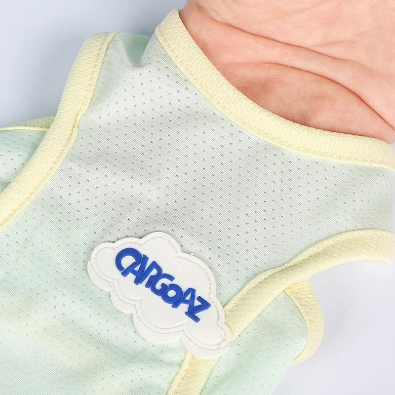 Lightweight polyester mesh cat vest in grass green colour with sports styling