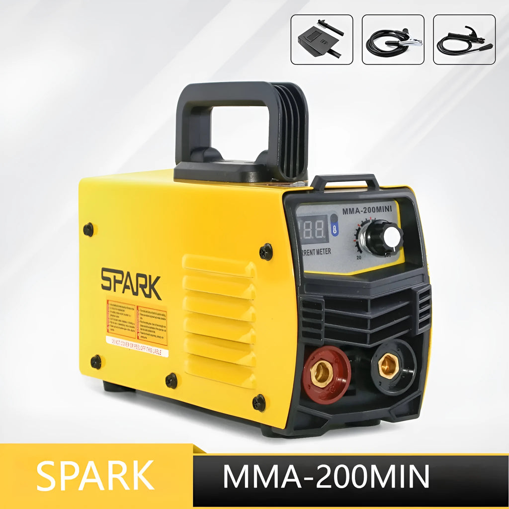 MMA-200MIN 220V DC inverter welding machine with welding tongs, grounding clamps, face shield and brush hanger accessories