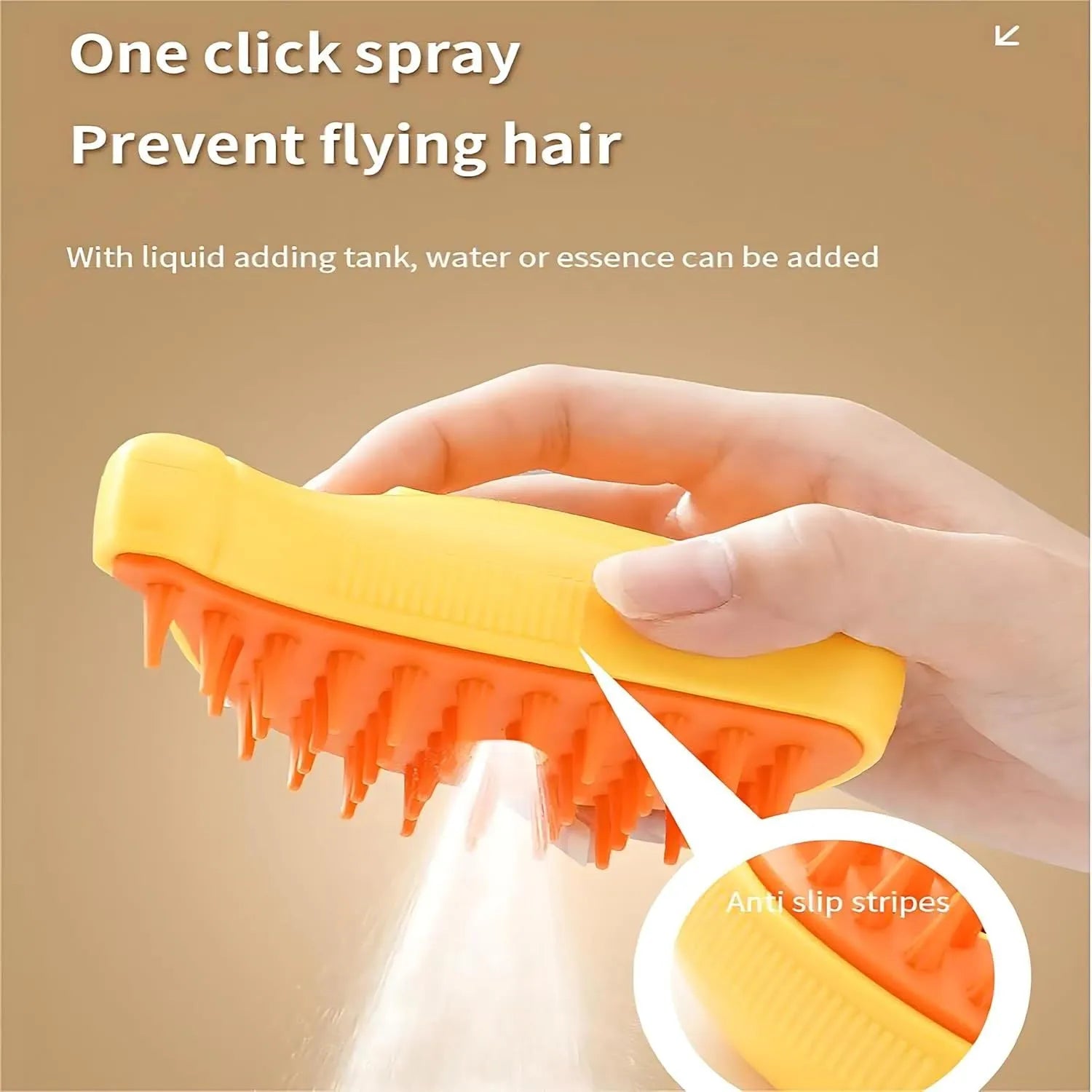 Rechargeable 3-in-1 cat steam brush with silicone teeth in green or yellow colour