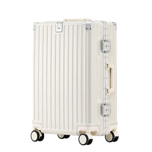 Aluminium frame ABS PC trolley case in avocado green with universal wheels and a USB port.