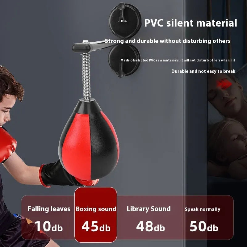 Pear-shaped inflatable boxing speed ball with venting system and suction cup mounting