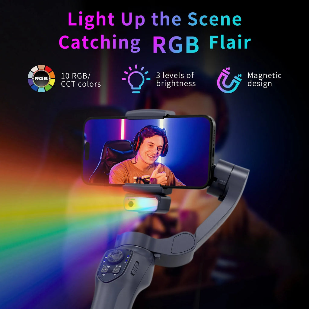 Handheld smartphone camera stabiliser gimbal in gun colour with foldable design