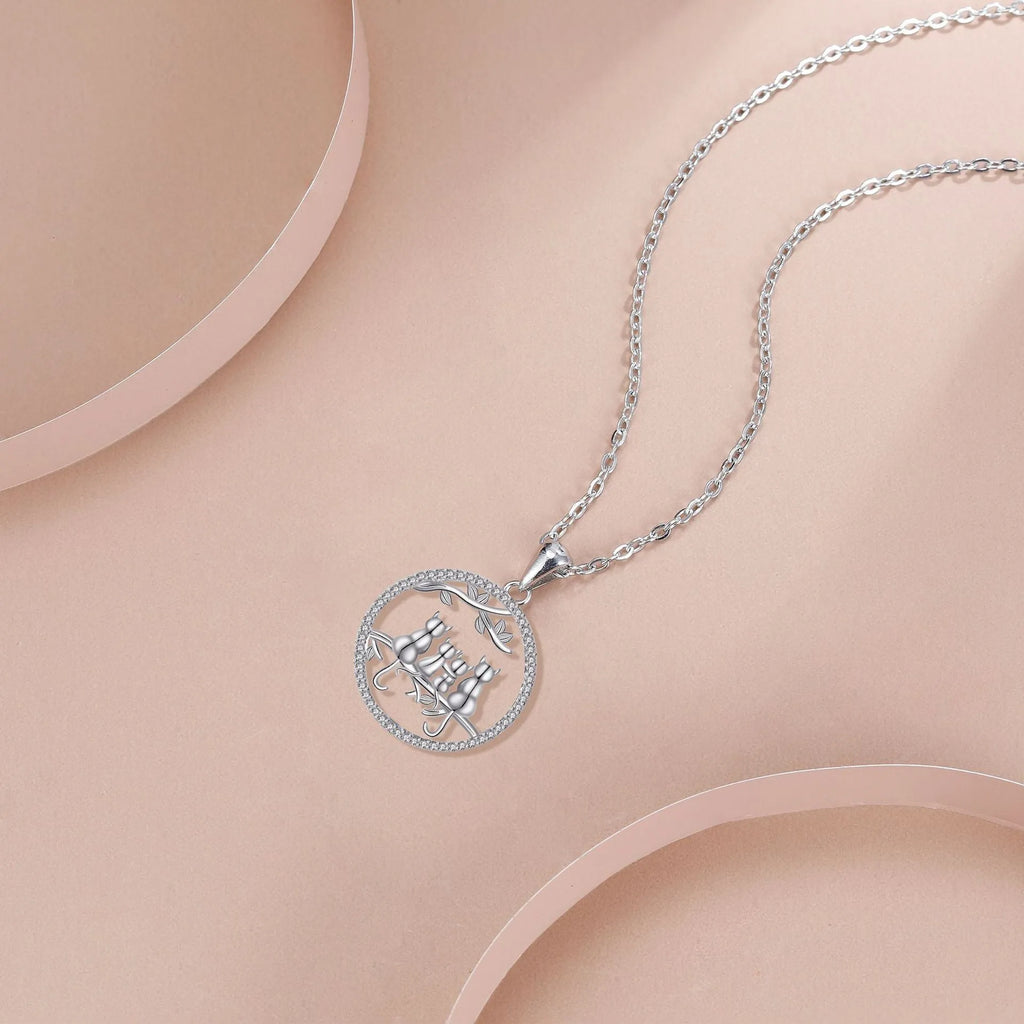 Four kitten pendant necklace for women with copper chain and electroplated finish