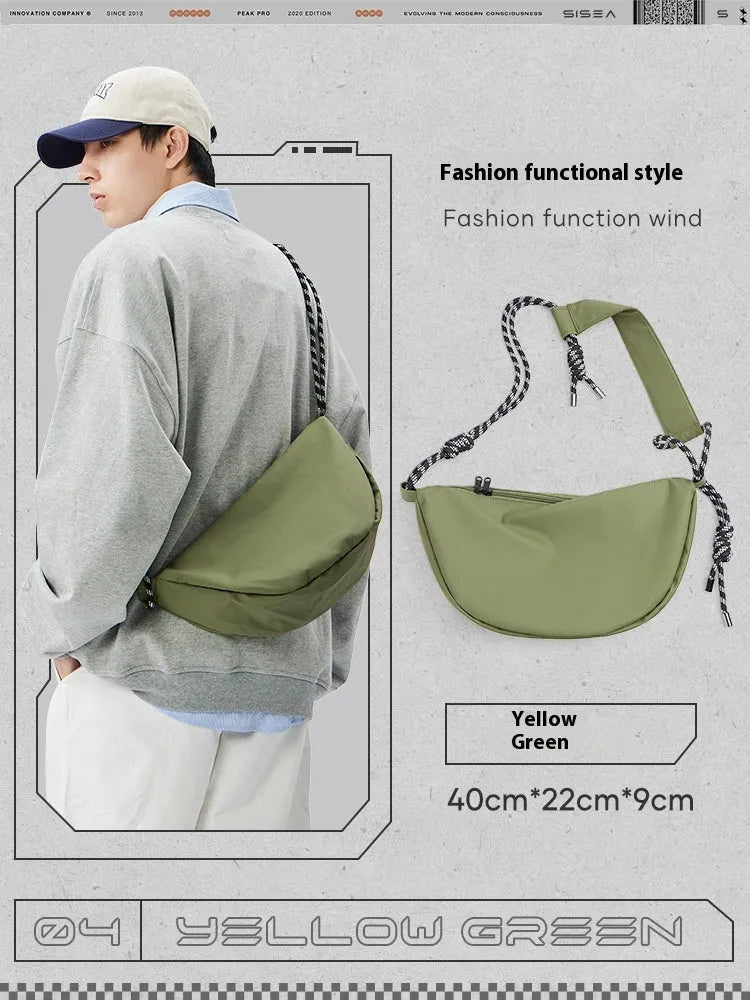 Men's nylon messenger bag in solid colour with large capacity and urban simplicity design