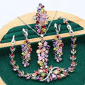 Retro botanical jewellery set with plants pattern in alloy and copper with zircon stones