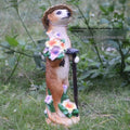 Plastic resin mongoose ornament set with straw hats and gardening tools for bonsai decoration