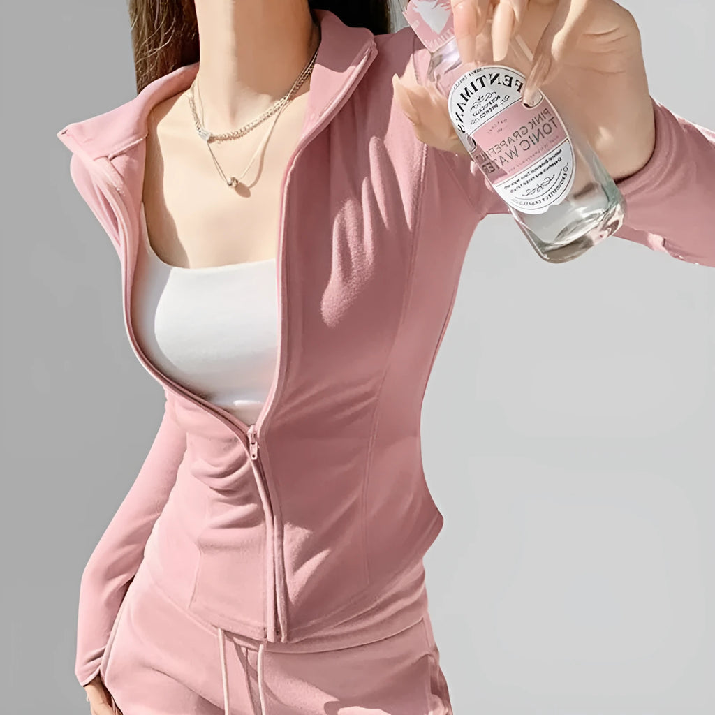 Women's slim fit Dralon zipper cardigan in grey with full zipper and flying sleeves