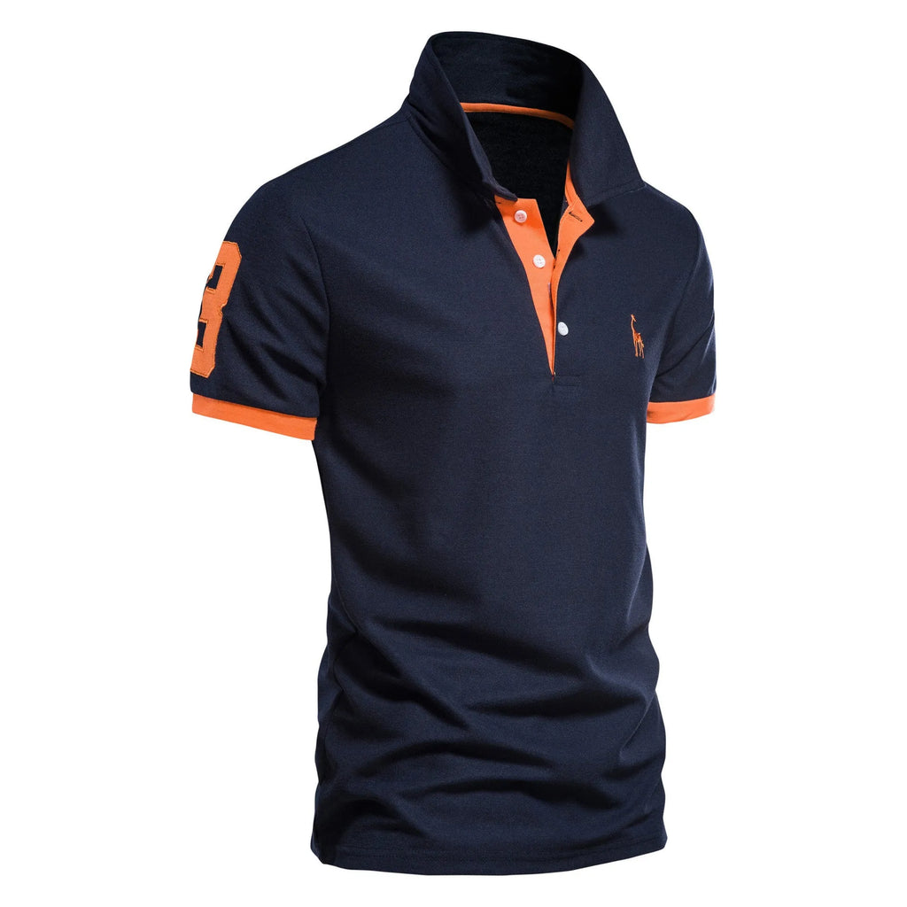 Men's deer embroidered slim fit T-shirt in cotton blend fabric, short sleeve casual top