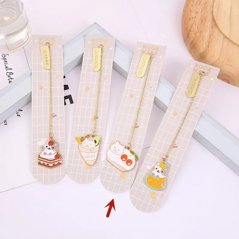 Jane Lime metal bookmark with cartoon cat pendant in four designs measuring 3.8x18.3cm