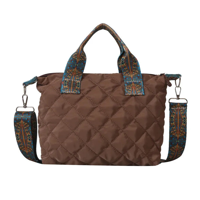 Oxford cloth shoulder messenger bag in horizontal square shape with sandwich pocket and single strap