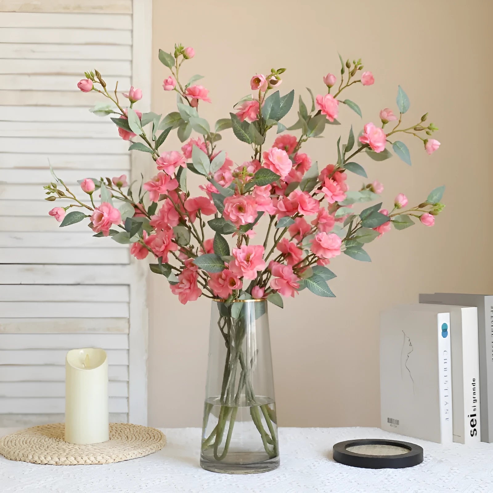 Single silk simulation camellia artificial flower in autumn pink for Chinese retro home decoration