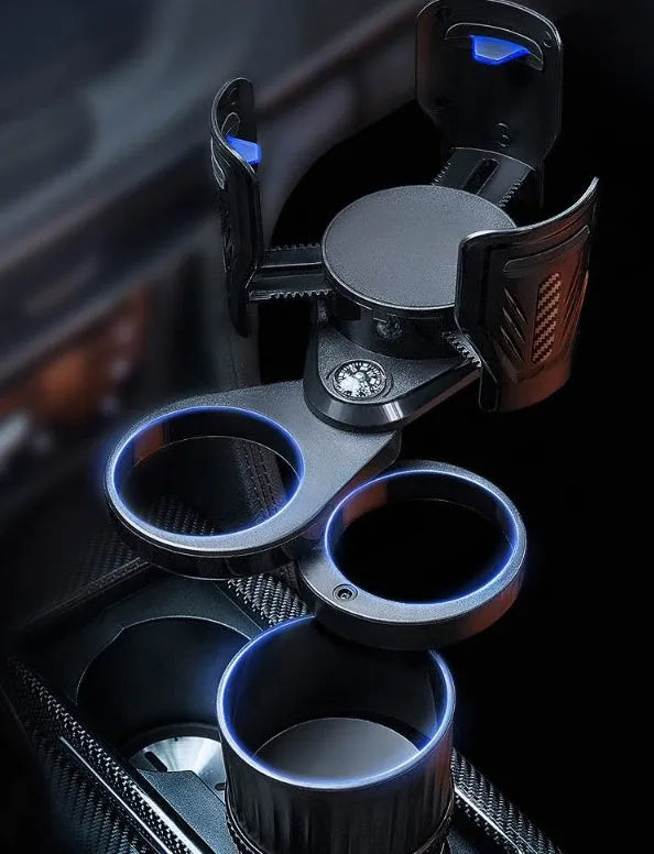 Carbon fibre black car cup holder with retractable base for one point four compass mounts.