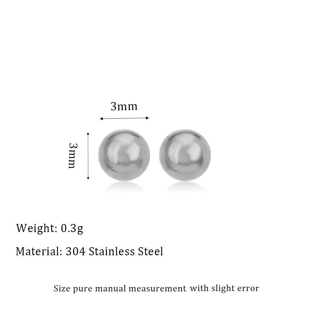 Stainless steel ball stud earrings in gold and silver colours showing 3mm to 6mm size range