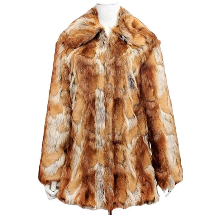 Womens tiger pattern faux fur jacket with slim leather-look silhouette and long sleeves