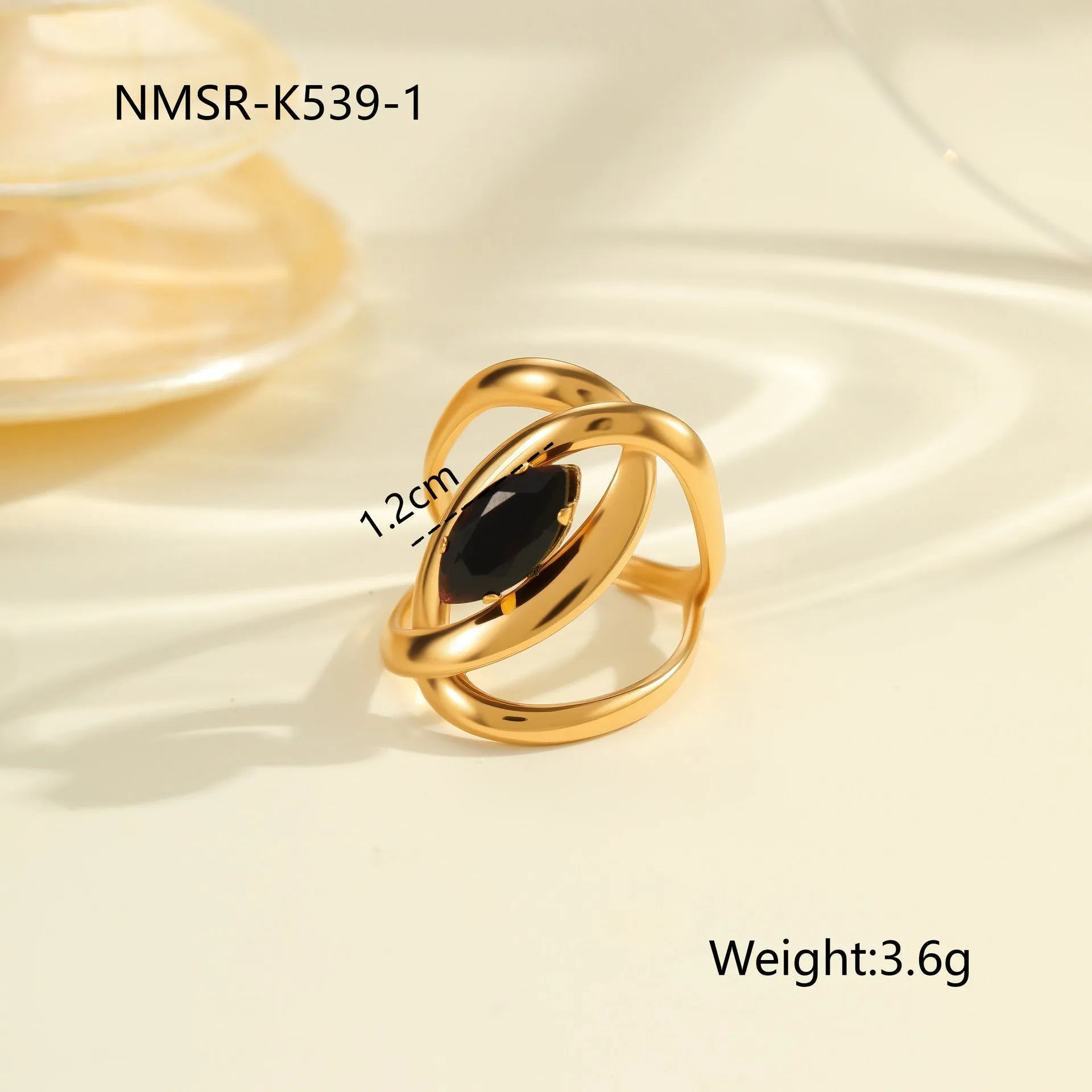 Geometric open mouth adjustable ring with inlaid zircon detailing on electroplated stainless steel