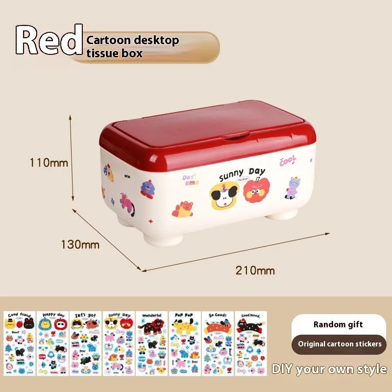 Red and brown cartoon-style plastic desktop storage organiser with grid pattern for stationery and sundries.