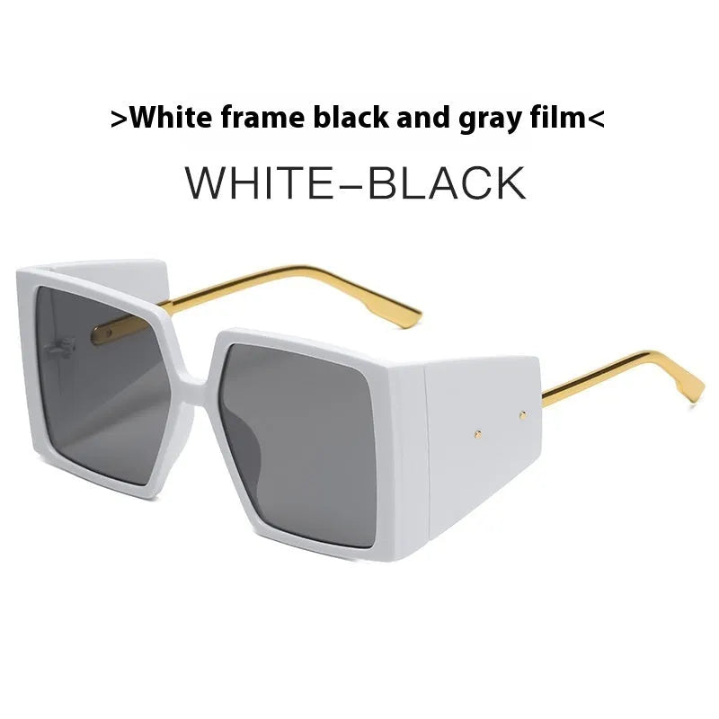 Large square acetate sunglasses available in black, blue, champagne, green, hawksbill, orange, and white frame colours