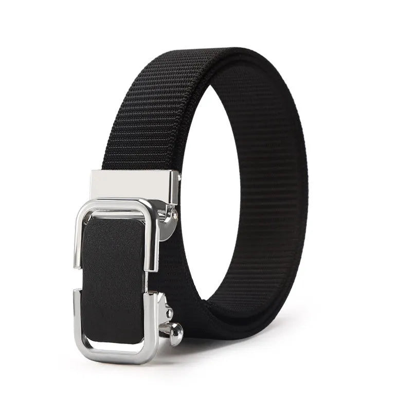 Men's nylon canvas belt with an alloy buckle shown in army green colour with a silver buckle.