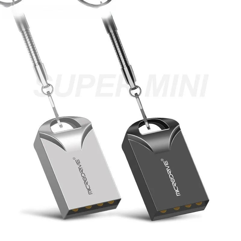 Mini metal USB flash drive in black or silver with compact 23x12x8mm dimensions