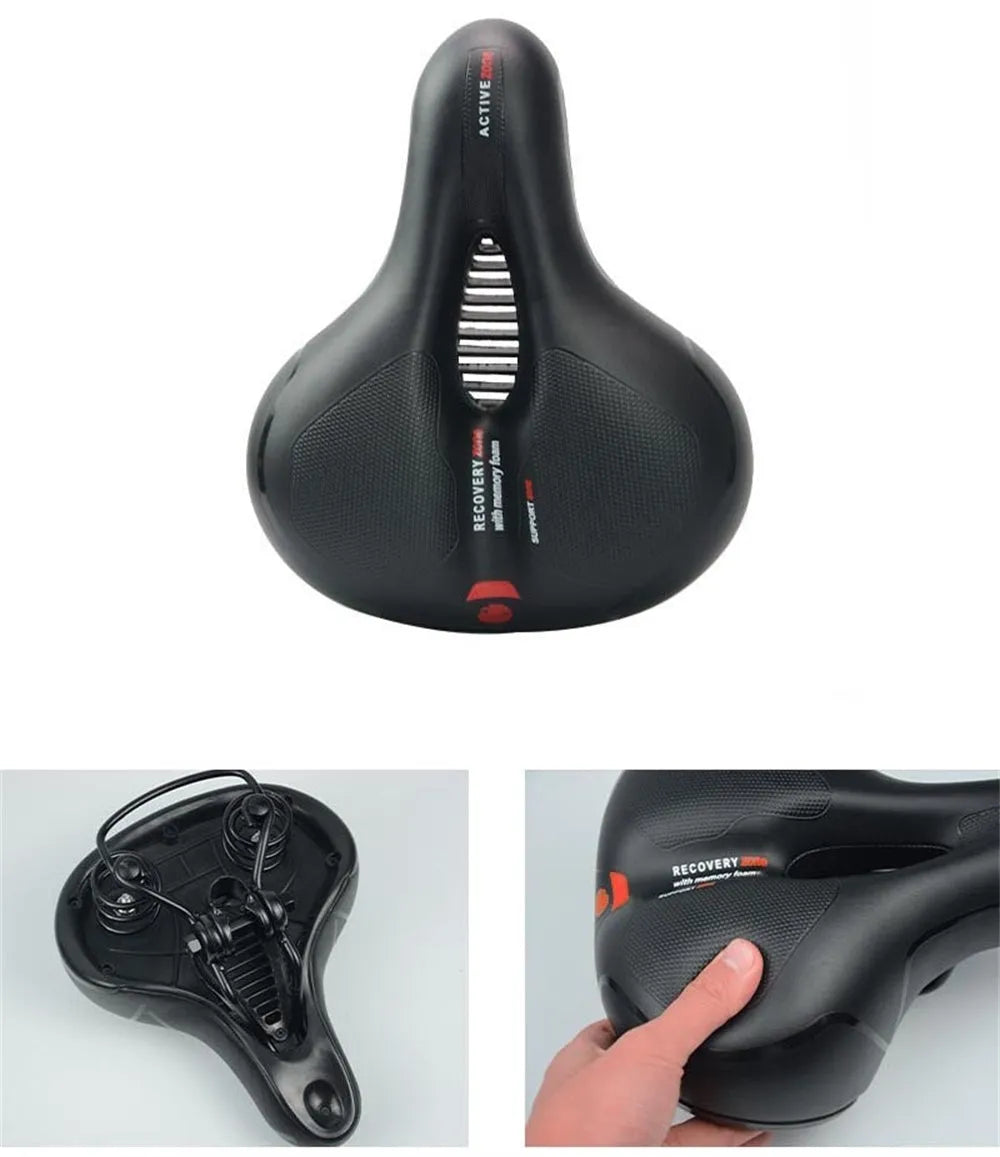 Bicycle cushion with thickened silicone padding and black PU leather cover on bicycle seat