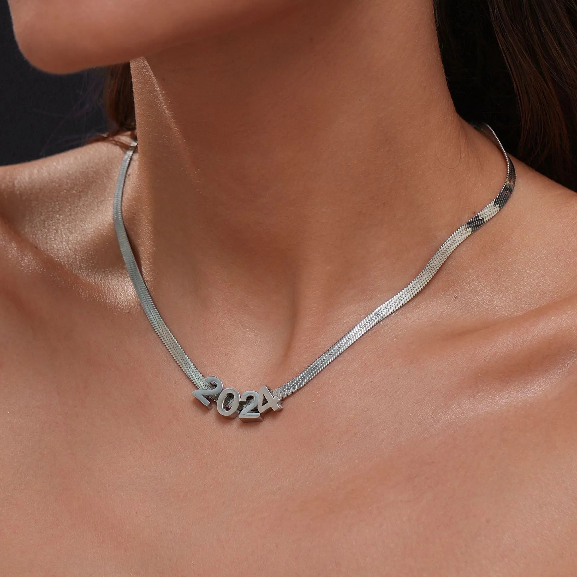 Titanium steel number and letter necklace with gold electroplated finish on grinding chain design