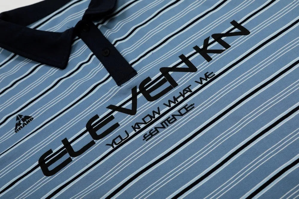 Blue stripe vintage cotton polo shirt with short sleeves and loose fit design