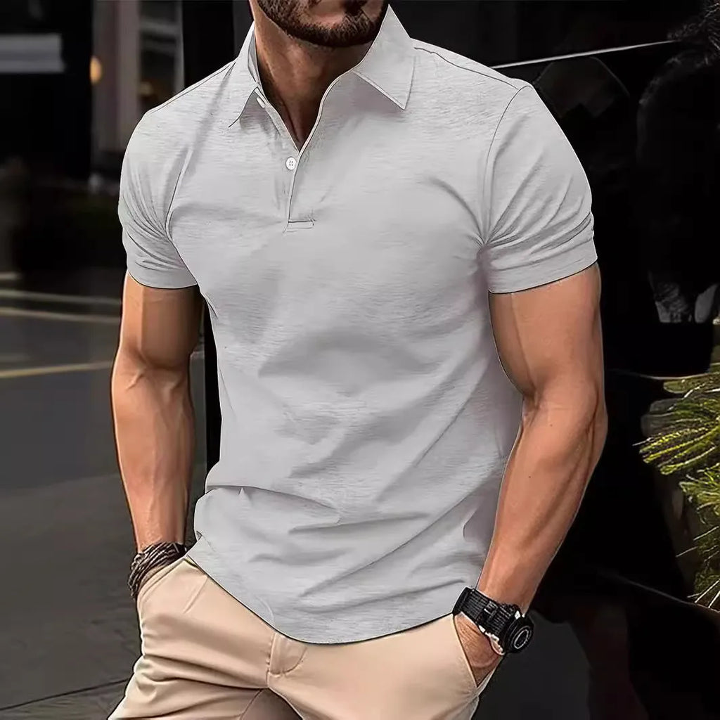 Men's slim fit solid colour short sleeve casual shirt with button front in cotton polyester fabric