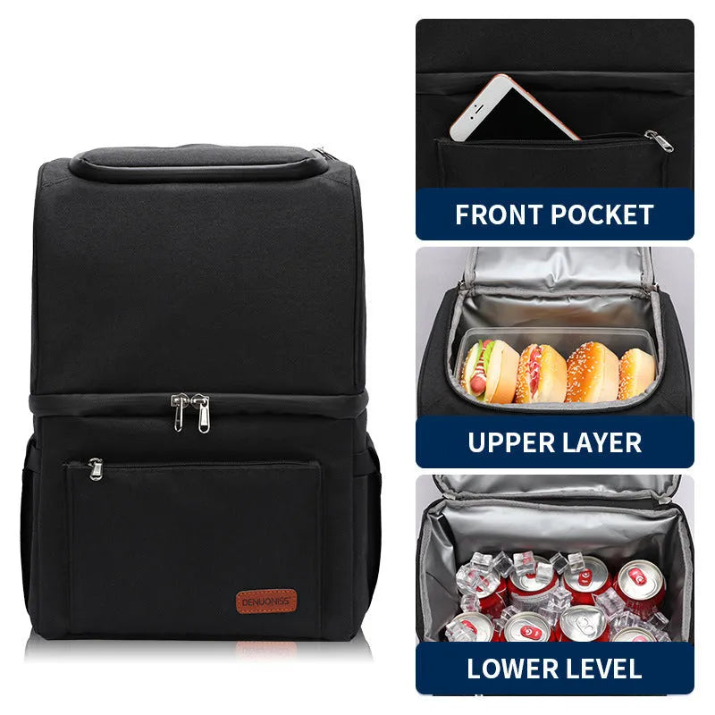 Double layer insulated backpack in Oxford cloth with ice pack compartment and shoulder straps