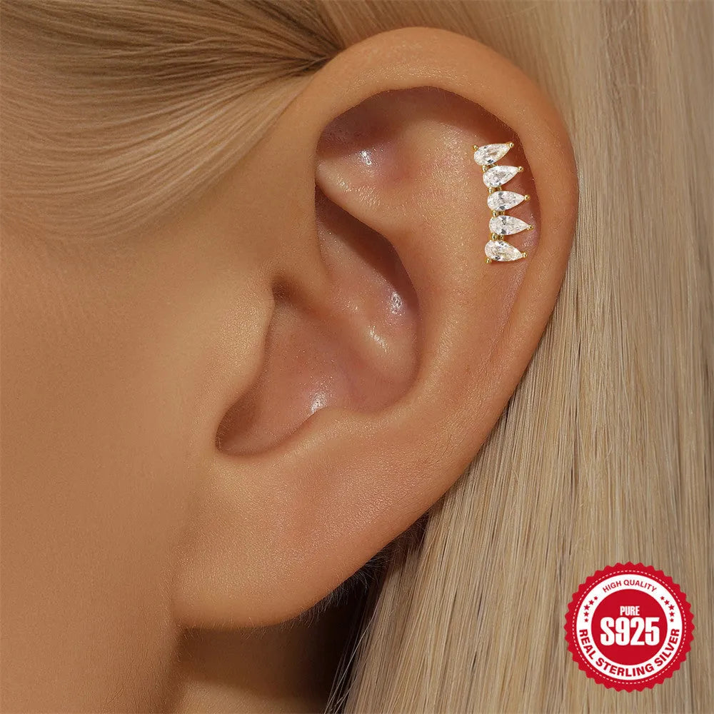 S925 sterling silver moon shape earrings with diamond embedded star detail in gold colour