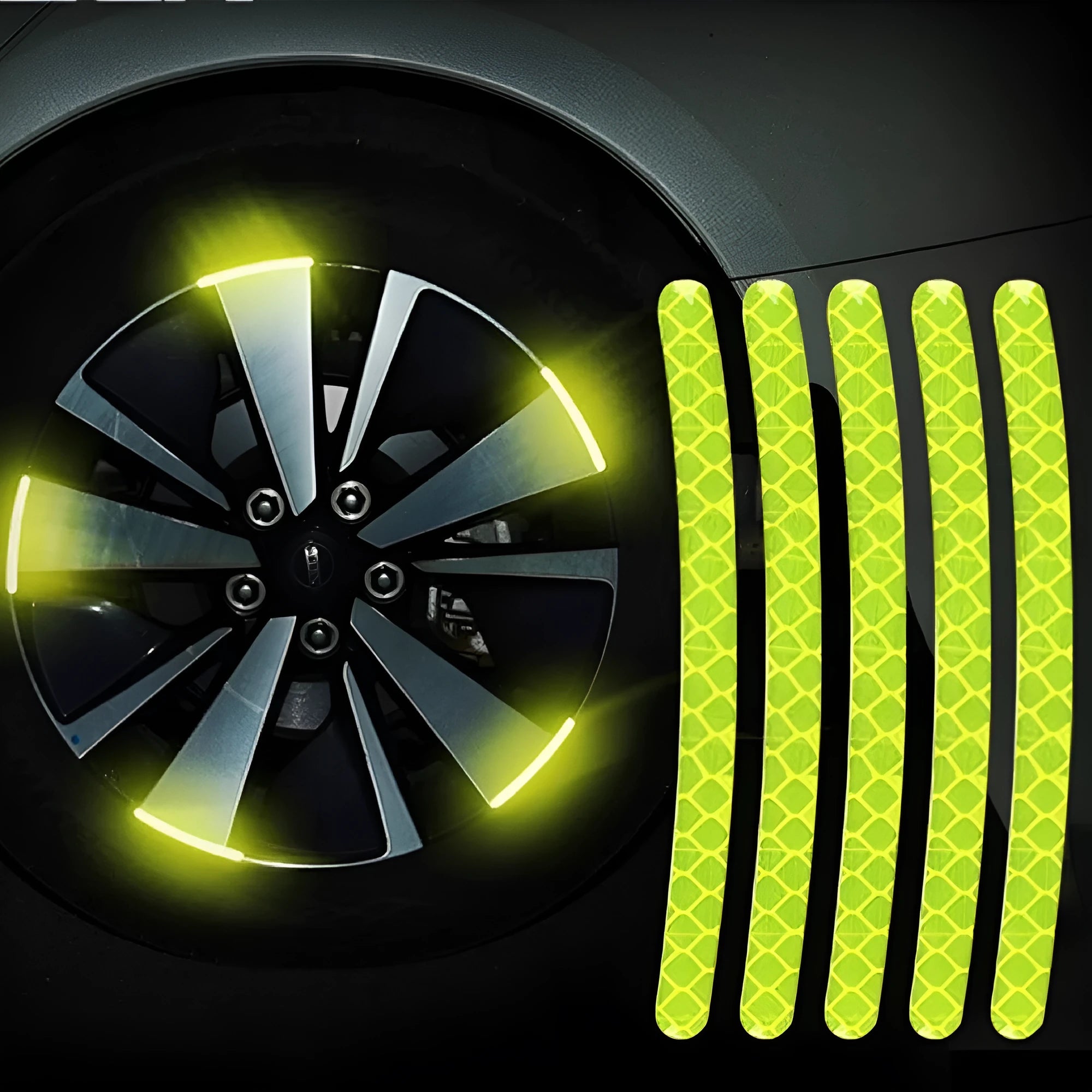 20 pieces of arc-shaped PVC reflective stickers for car wheel hubs in multiple colour options