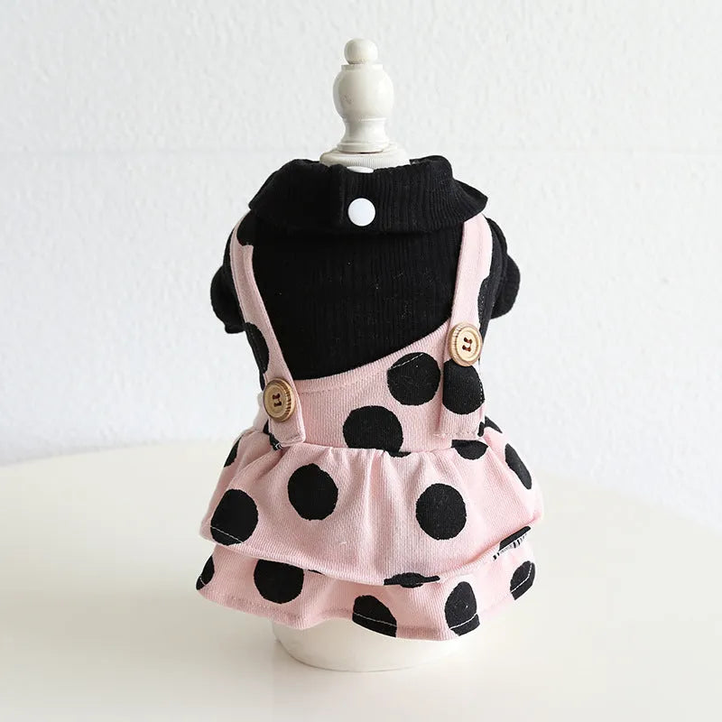 Petstyle couple-themed dog clothes with lapel and shoulder strap design in cloth fabric.