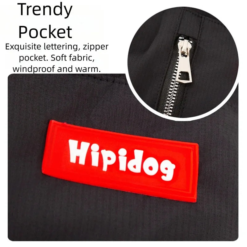 Winter cotton-padded vest dog coat for large Golden Retriever with zipper pocket, black colour
