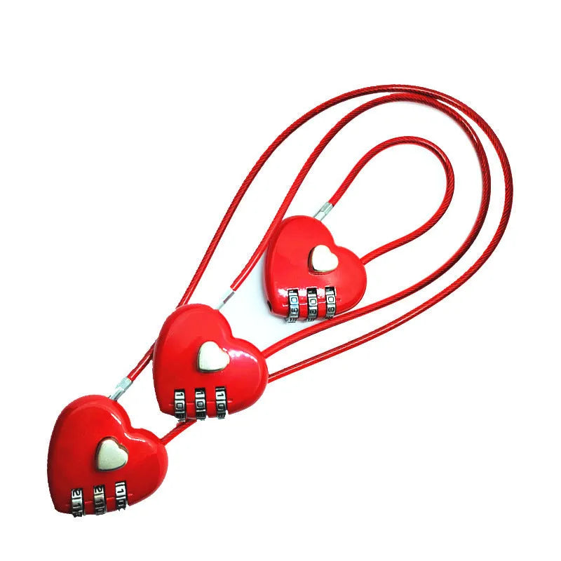 Peach heart shaped ABS plastic padlock with a long steel wire rope in one of six colour options.