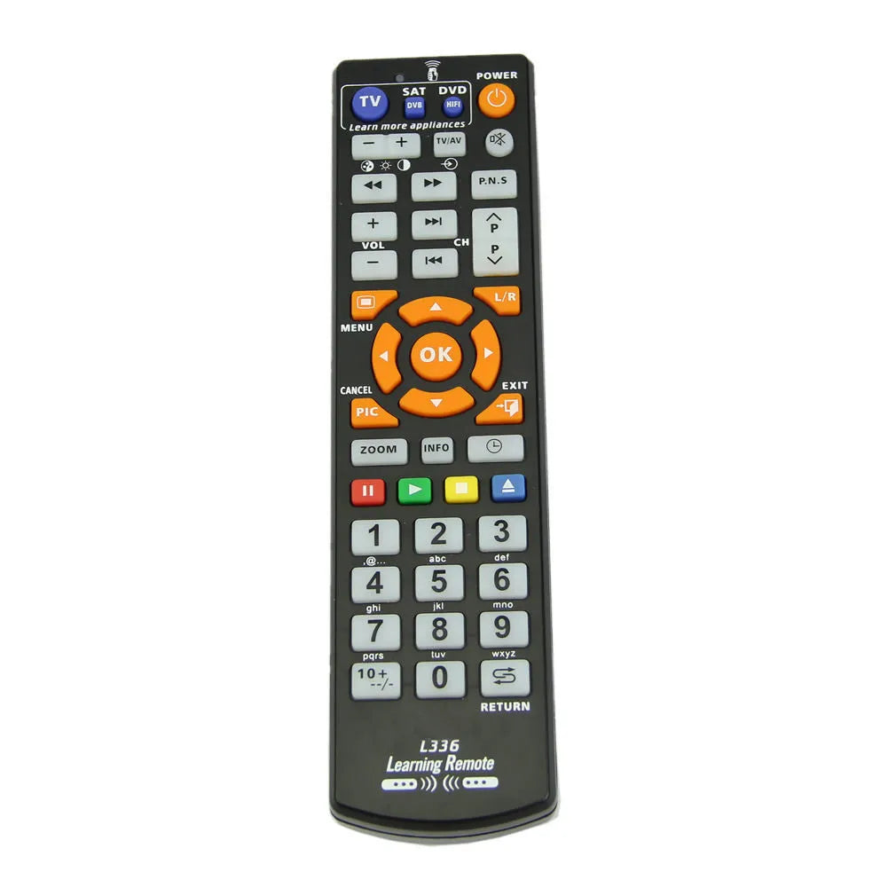 Black L336 learning remote control with full button layout for universal infrared device control